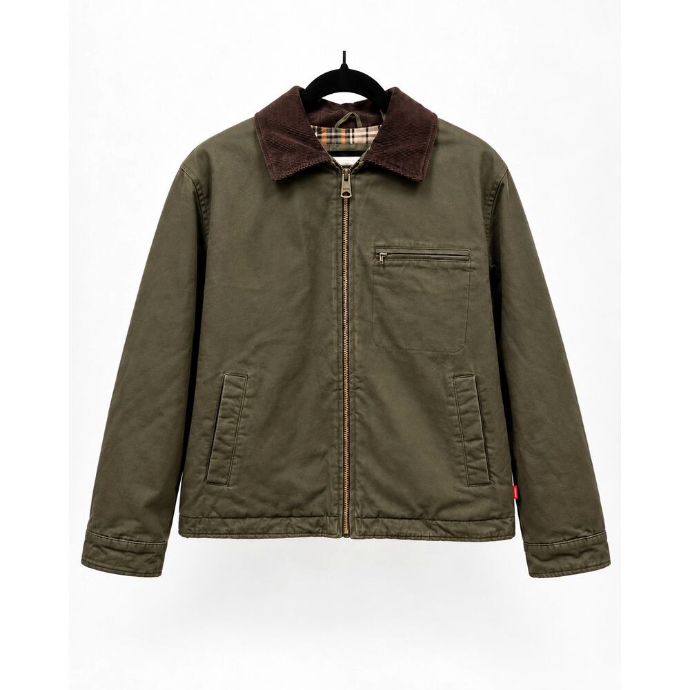 Levi's Canvas Work Jacket Men's M Olive Corduroy Collar Plaid Lined NWT $195